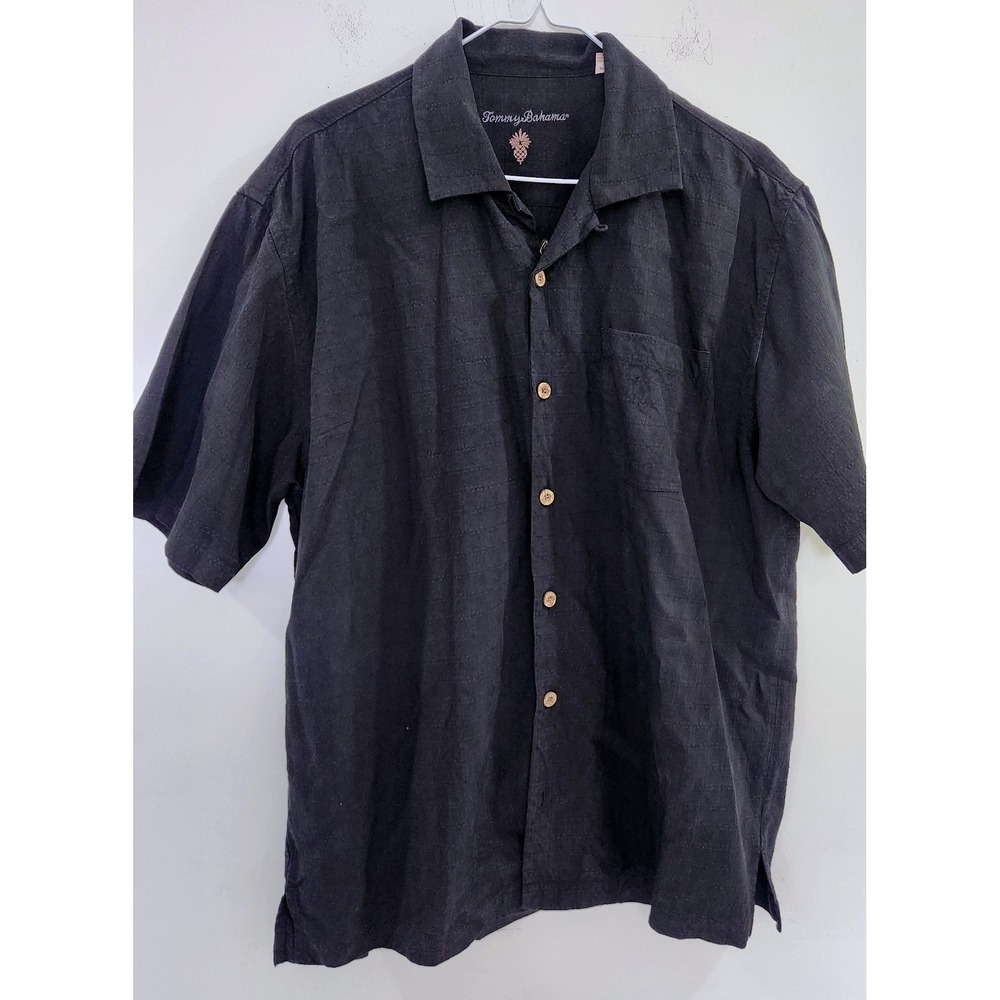 Tommy Bahama Island Barfly Black Silk Embroidered Camp Shirt Mens Large L